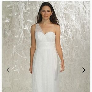 WATTERS 9366 White Lori One-Shoulder Empire Sequin Tulle Gown / Wedding Dress